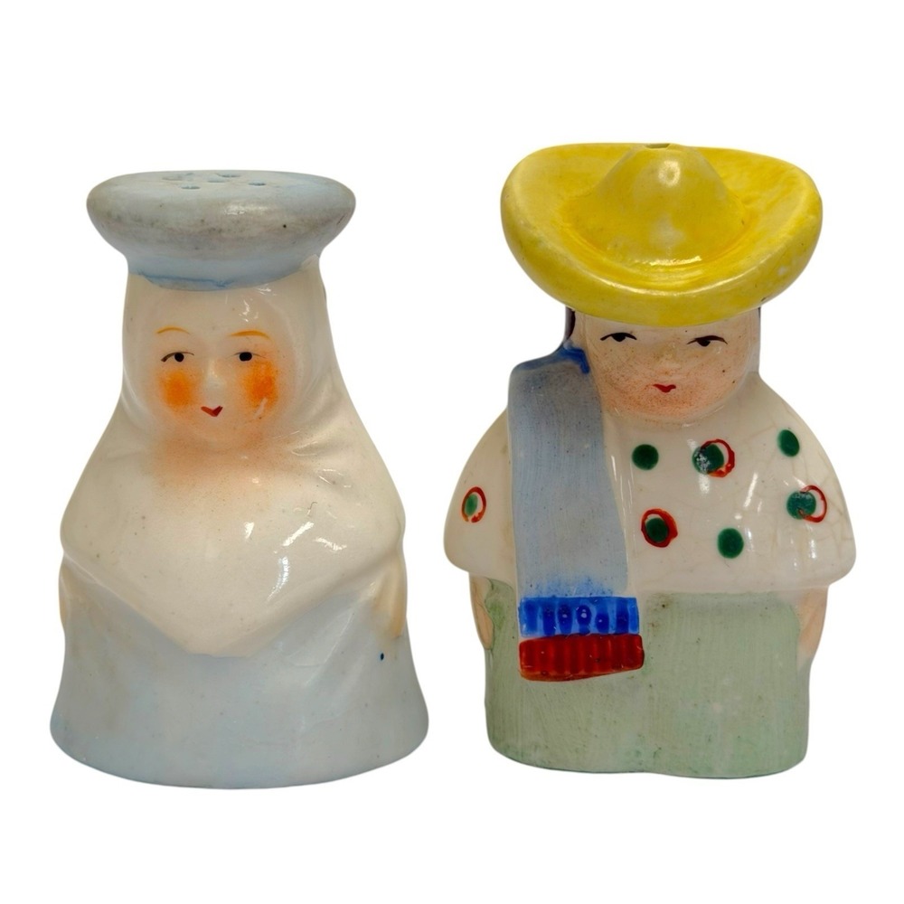 VTG Mexican Man & Woman Salt & Pepper Shakers w/stoppers Made In Occupied Japan - Picture 2 of 10